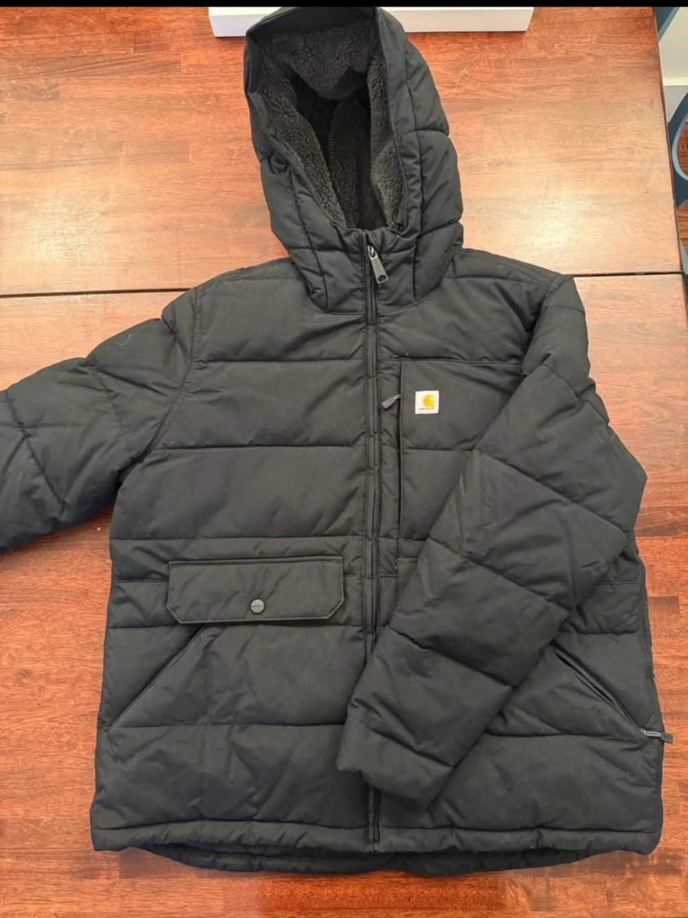 Carhartt Black Hooded Quilted Puffer with Sherpa Lining